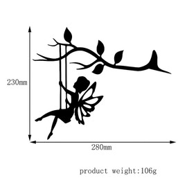 Metal Fairy Silhouette Yard Stake, Fairy on Swing Hanging Branch Ornament Tree Wall Art, Fairy Garden Accessories for Garden Outdoor Decor