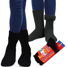 TeeHee Super Warm Brushed Thermal Crew Socks 2 Pairs Pair (10-13, Black/Heather Black)