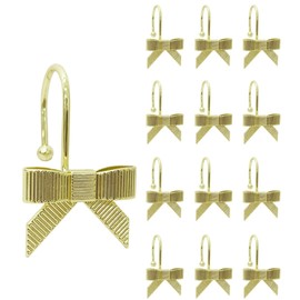 Luxape 12PCS Decorative Bow Shower Curtain Hooks Gold, Bow Knot Curtain Hooks Shower Rings for Bathroom Baby Room Nursery Art Decors (Gold)