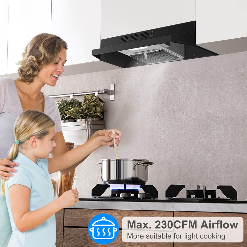SNDOAS Black Range Hood 24 inch,Ductless Range Hood Under Cabinet,Black