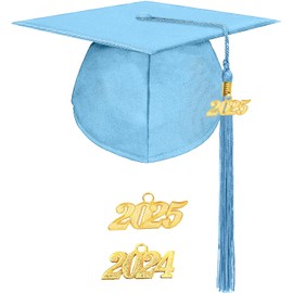 MyGradDay Unisex Adult Matte Graduation Cap with 2024 2025 Tassel Year Charm for High School & Bachelor Sky Blue