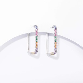 PengJin Large Dangle Square Earrings for Women Copper Shine Cubic Zirconia for Sensitive Ears Delicate Jewelry for Girls Birthday Gift