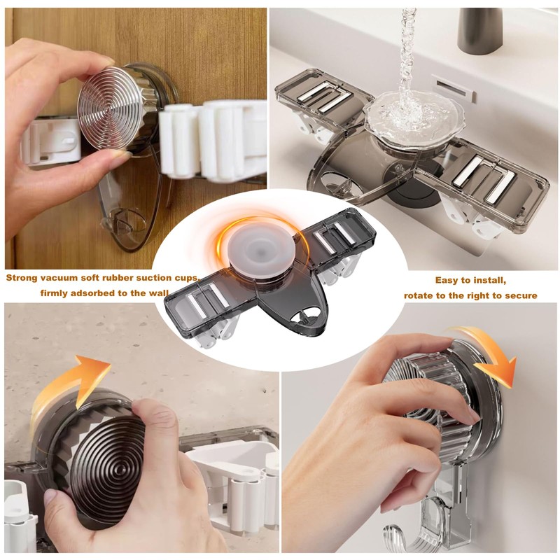 Broom Holder Mop Hanger(2pcs Racks & Hook Set),Wall Mount Organization