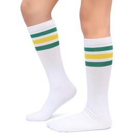 Henwarry Kids Toddler Soccer Socks Classical Stripes Cotton Soft Over the Calf Tube Socks for Boys Girls, A15-green/Yellow/White, One size