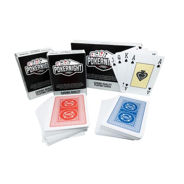 Poker Night Pro 2 x Deck of Bridge Playing Cards UK Brand Plastic Waterproof Playing Cards Multipack | Playing Cards Plastic | Premium Deck of Cards | Canasta Playing Cards Set (3 Jokers)