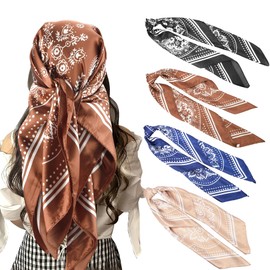 4 Pcs 35 x 35 Silk Head Satin Scarf for Women, Silk Hair Wrap for Sleeping, Scarf Wraps for Women, Cowboy Bandana, Women's Scarves & Wraps, Bandanas for Women, Silk Scarf for Hair Wrapping at Night