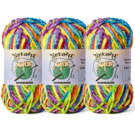 3 Pack Fuzzy Chenille Yarn for Crocheting,Velvet Baby Blanket Yarn for Crocheting,Soft Plush Yarns for Hand Knitting,(300 g/393yds) Fluffy Amigurumi Crochet Yarns (3 Rainbow)