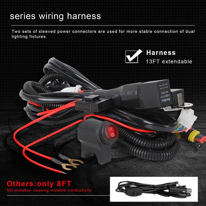 13ft LED Light Switch Wiring Harness 14AWG 1‑to‑2 with Relay
