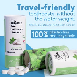 The Humble Co Fluoride-Free Chewable Toothpaste Tablets, Mint - Bite, Chew, Brush - Zero Water & Plastic Free Toothpaste Tabs - Travel-Friendly & Waste-Free Dental Oral Care Hygiene - 180 Count