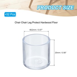 PATIKIL Round Rubber Chair Leg Caps Tips 7/8", 32 Pcs Plastic Furniture Leg Floor Protectors No Scratches No Noise for Chair Leg Protect Hardwood Floor, Transparent