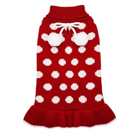 KYEESE Christmas Dog Sweaters for Small Dogs with Leash Hole Turtleneck Red Dog Sweater Dress Polka Dot Knit Pullover Warm Pet Sweater