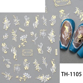 9 Sheets Marble Nail Stickers Decals Flower Nail Art Stickers 3D Self-Adhesive Silver Gold Nail Decals for Nail Art Abstract Leaf Line Nail Designs for Women Nail Art Supplies Decoration