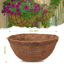 GOTVUGE 2 Packs Round Coco Coir Liner 12 Inch, Natural Coconut Fiber for Indoor and Outdoor Garden Hanging Basket Liners in Window Boxes
