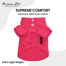 Parisian Pet Dog Polo Shirts - Breathable Dog Cotton Shirt - Solid Color Summer Pullover Dog Clothes - Button Up Collar, Pink Dog Polo Shirt for Small Dogs XS