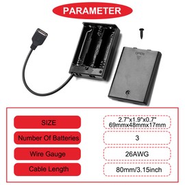 MKBKLLJY 2Pcs 3AA Battery Holder Switch USB Female Socket 3x1.5V AA Battery Case Box Holder On/Off Switch with Cover Screw and Transparent Battery Storage Case for Arduino RC Cars LED Strip Light