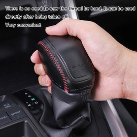 Rifoda for Toyota RAV4 Interior Shift knob Cover Decoration for 2019 2020 2021 Toyota RAV4 Leather Materials Scratch and wear Resistant Accessories(Black Leather red Thread)
