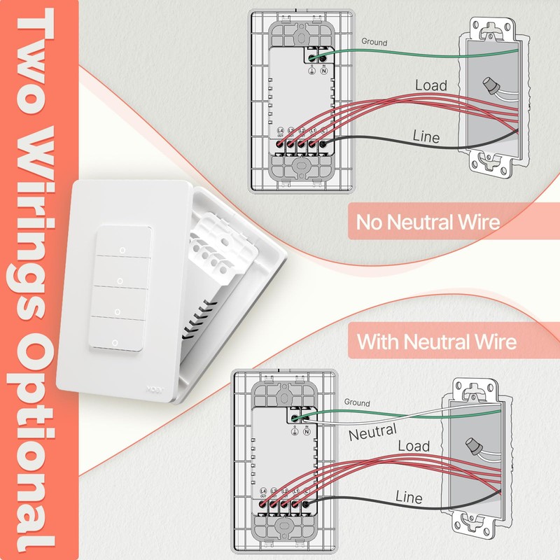 MOES Zigbee Smart Switches 2 Gang, No Neutral Wire, Require