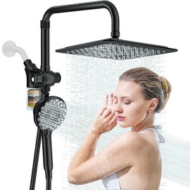 EAARSUO 10" Rainfall Shower Heads with Handheld Spray Combo High Pressure, Magnetix Shower Head with Filters for Hard Water, 2 in 1 Dual Shower Head with Handheld and Adjustable Slide Bar (Black)