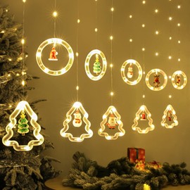 BLOOMWIN Christmas Lights, Fairy Lights, Window, Indoor, Ring and Christmas Tree Light Curtain with Christmas Decoration, Fairy Lights Curtain, Window Lighting, 3 m, 8 Modes, USB, Warm White