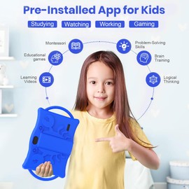 BYANDBY Kids Tablet, 7 inch Android 14 Tablet for Kids, 8GB+32GB ROM+1TB Expand Quad-Core Toddler with Shockproof Case, BT, WiFi, Parental Control, Dual Camera, Games (Blue)