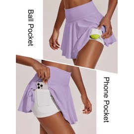 PINSPARK Womens Golf Skirt Lightweight Pleated Tennis Skirts Solid Activewear Skorts with 2 Pockets Shorts Light Purple S