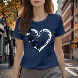 sallrue Dog Mom Shirts for Women Dog Lover Tshirts Cute Paw Love Heart Print Tee Tops Blue