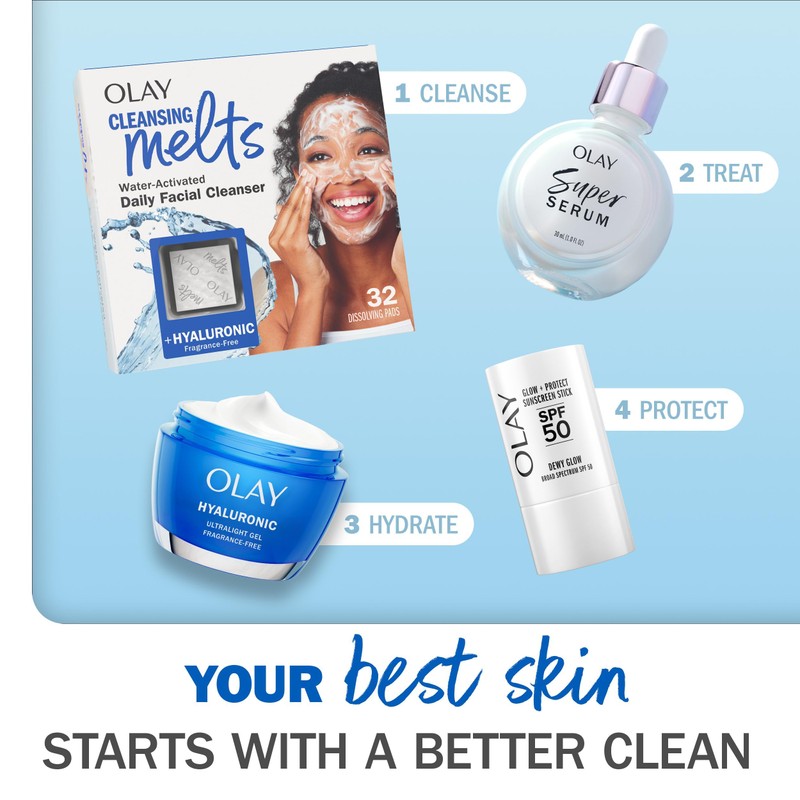 Olay Cleansing Melts + Hyaluronic Face Cleanser, Water-Activated Face Wash