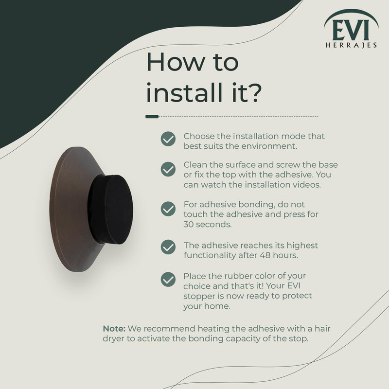 EVI Hardware | Adhesive Door Stop | Wall Mounting |