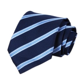 Men's Navy Blue Striped Sky Blue Silk Ties Jacquard Daily Dress Meeting Neckties