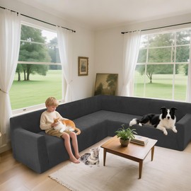 Arfntevss Stretch Sectional Couch Covers L Shaped Corner Sectional Sofa Cover Washable Jacquard Soft Fleece U Shape Sofa Slipcovers Anti Slip Furniture Protector for Dogs Pets (X-Large, Dark Gray)