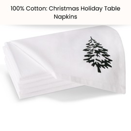 Cotton Clinic Christmas Napkins - Xmas Cloth Dinner Napkins 100% Cotton Set of 6 - Soft Durable Washable - Holiday Napkins 18x18 Embroidered - Christmas Tree Cloth Dinner Napkins