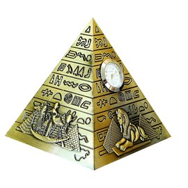 TOPPERFUN Pyramid Electroplating Clock Ornaments, 3.9in Ancient Egyptian Brass Pyramid Statue, Ancient Architecture Pyramid Decoration Home Desktop Decoration, Vintage Present Artwork Collectible
