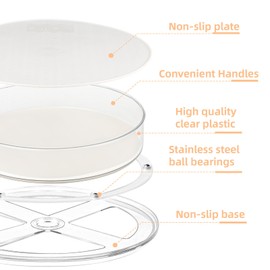 2 Pack Lazy Susan Organizer for Cabinet：Lazy Susan Turntable (8 Inch) with Non-Slip Mat and Handles,Turntable Rack for Kitchen,Pantry,Refrigerator,Bathroom and Vanity Countertop