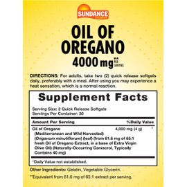 Sundance Oil of Oregano 4000mg Softgels | 60 Pills | Traditional Herbal Supplement | Non-GMO and Gluten Free Formula