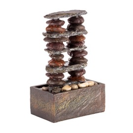 Alpine Corporation TT8002 Indoor/Outdoor Tabletop Stacked Rocks Eternity Fountain, Modern Rocks Tabletop Fountain 12", Brown