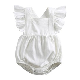 RUKOSU Baby Girls Playsuits Ruffled Bodysuit Fly Sleeve Romper Newborn Cotton Linen Jumpsuit Infant Summer Clothes White 6-9 Months