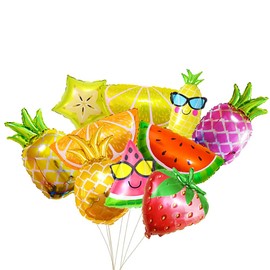 10PCS Summer Fruit Foil Helium Mylar Balloons, Pineapple Watermelon Strawberry Lemon Orange Hawaii Multiple Styles Colorful Party Decoration Supplies for Beach Party Wedding Birthday Baby Shower
