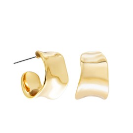 DIAMANTIO Chunky Hoop Earrings 18K Gold Plated for Women – Minimalist Wide Huggie Hoops, Bold Retro Statement Earrings, Lightweight & Hypoallergenic Jewelry for Everyday Wear