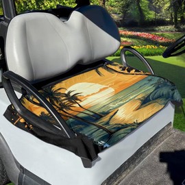ZIATUBLES Sunset Glow Beach Palm Tree Print Universal Fit Golf Cart Seat Cover for Most 2 Passenger Club Car Lightweight Soft Breathable Fabric Golf Cart Seat Towel Protector
