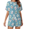 velumair Chinese Mahjong Womens Pajama Sets Shorts Sleeve Sleepwear Soft
