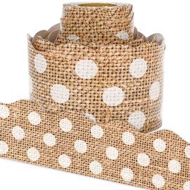 Whaline 32.8ft Burlap Dot Bulletin Board Borders Brown White Dot Die-Cut Rolled Border Trim for School Classroom Home Chalkboard Decoration