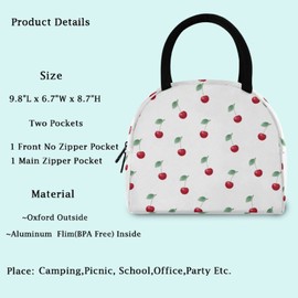 ZzWwR Cherry Leaves Floral Insulated Lunch Bag, Reusable Multi-Pocket Container Handle Cooler Tote Bag for Women&Men School Work Picnic Outdoor Travel