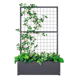 YKTEEDENS Metal Planter with Trellis Raised Garden Beds Outdoor (35.5" L*12" W*59" H) Inch Planter Box with Trellis&Privacy Screen for Climbing Plants, Vegetables, Vines