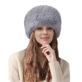 Lina & Lily Women's Winter Cossack Hat Russian Style Long Pile Faux Fur (Light Grey)