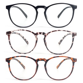 KoKoBin Retro Round Reading Glasses for Men Women 3 Pack Spring Hinge Fashion Readers +2.25