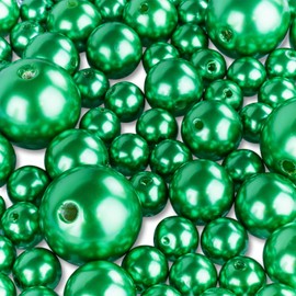 Super Z Outlet Elegant Glossy Polished Pearl Beads for Vase Fillers, DIY Jewelry Necklaces, Table Scatter, Wedding, Birthday Party Home Decoration, Event Supplies (8 Ounce Pack, 70 Pieces) (Green)