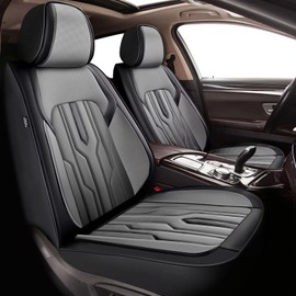 YORKENIC Fit for Toyota Tundra Seat Covers Front Set 2003-2023 2024: Breathable Leather Car Seat Covers Compatible Airbag (2 Front Set, Black & Grey)