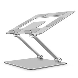 iLEVL Ergonomic Laptop Stand for Desk - Height Adjustable Laptop Riser Fits All Phone, Tablets, and Devices 10 to 17 Inches - Universal Multi-Angle Aluminum Foldable Laptop Stand (Silver)