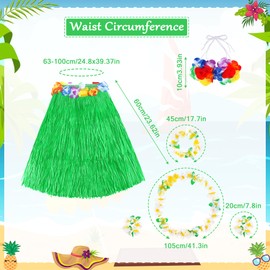 Fighting to Achieve 8PCS Women Hawaii Hula Skirt for Luau Party Grass Skirt for Tropical Beach Party Sunglasses Hawaiian Leis Green