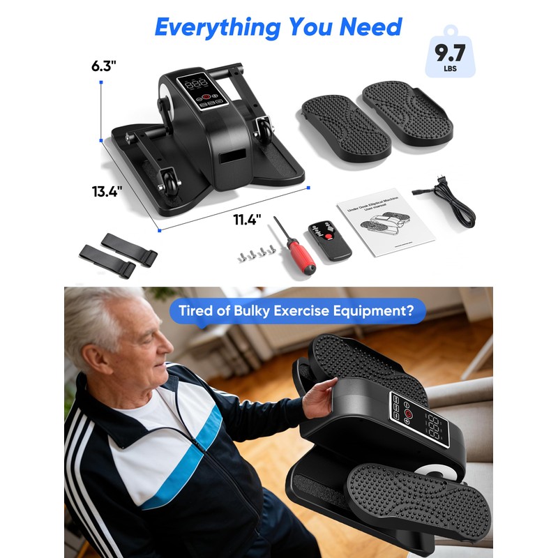 Under Desk Elliptical Machine for Senior, Quiet Motorized Leg Exerciser